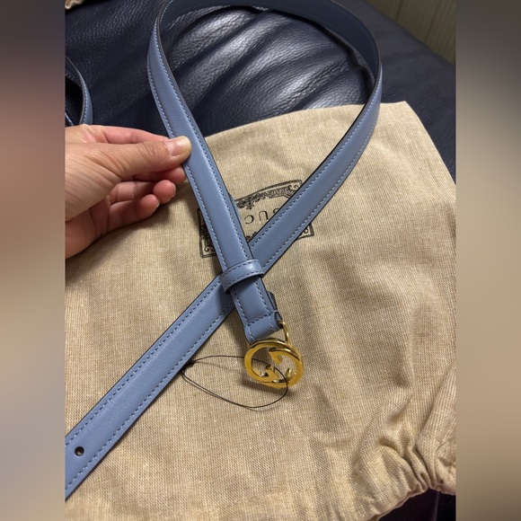 New Gucci Thin Gg Blue Leather Belt Women's thin belt - Picture 2 of 6